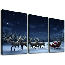 JRXY  - Christmas Decorations Santa Wall Art Paintings Winter Picture Wall Decor Gift Poster Canvas Print,Framed for Living Room Home Decor- 12''x16''X3 Panels 12x16x3pcs