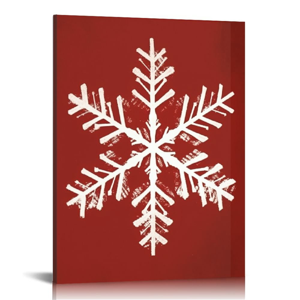 JRXY Christmas Snowflake Wall Art Winter Wall Print Red Wall Poster Painting Canvas Decor for Home Living Room Bedroom 12x16/16x20in Framed 16x20 in