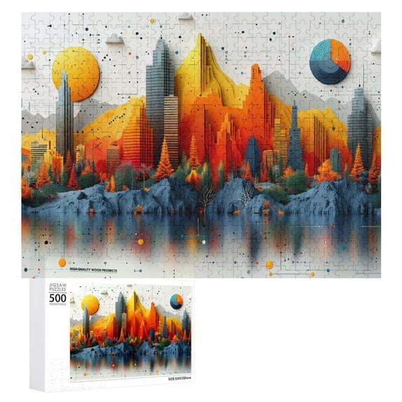 JRXY City, Lake Water Wooden Jigsaw Puzzle Challenging Difficult Wood Puzzle for Adults 500 PCS