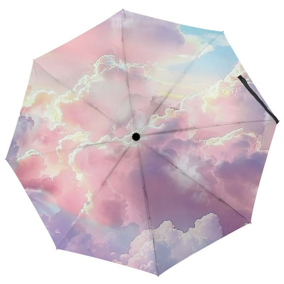 JRXY Clouds Sky Pastel Travel Umbrella Automatic Open Close Three-Fold PG Fabric for Rain and Sun Automatic
