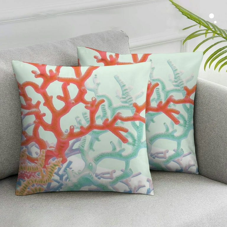 JRXY Coastal Coral Pillow Covers Decorative Beach Ocean Themed