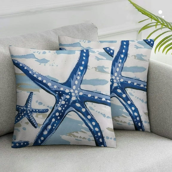 JRXY Coastal Nautical Pillow Cover Starfish Repeat Pattern Marine Decorative Pillow Covers Cushion Cover for Home Sofa Couch Decor , Navy Blue 2pcs White