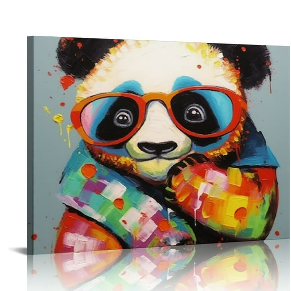 JRXY Colorful Cartoon Animal Wall Art Canvas Print Funny Cute Panda Frog Pig Orangutan Pictures for Kids Bedroom Nursery Decor Artwork Framed  20x16in
