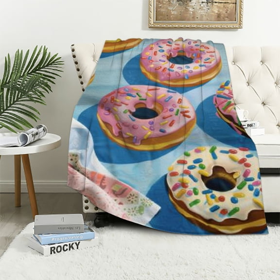 JRXY Colorful Donut Print Blanket Lovely Funny Cute Candy Food Throw Blankets for Couch Sofa Stuff Decor Soft Cozy Plush Flannel Bedding for Boys Girls Kids Adults Lover White