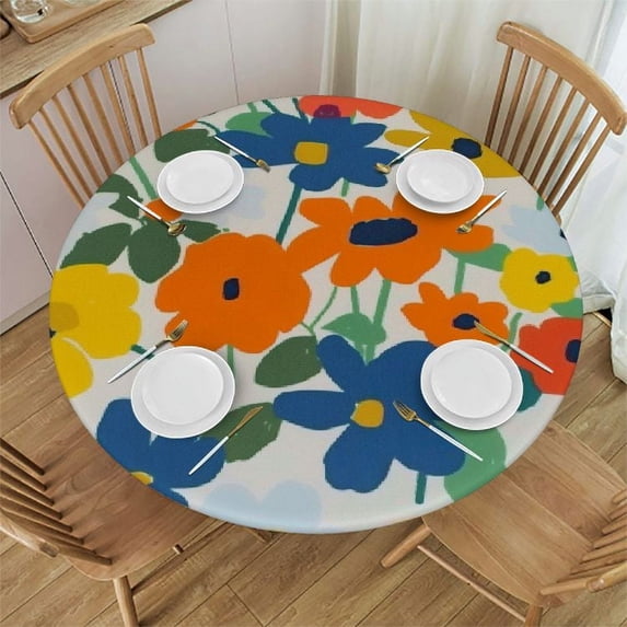 JRXY Colorful Floral Farmhouse Table Cloth Flowers Round Tablecloth Spring Summer Fall Autumn Vintage Retro Rustic Washable Table Cover For Holiday Kitchen Dinning Outdoor