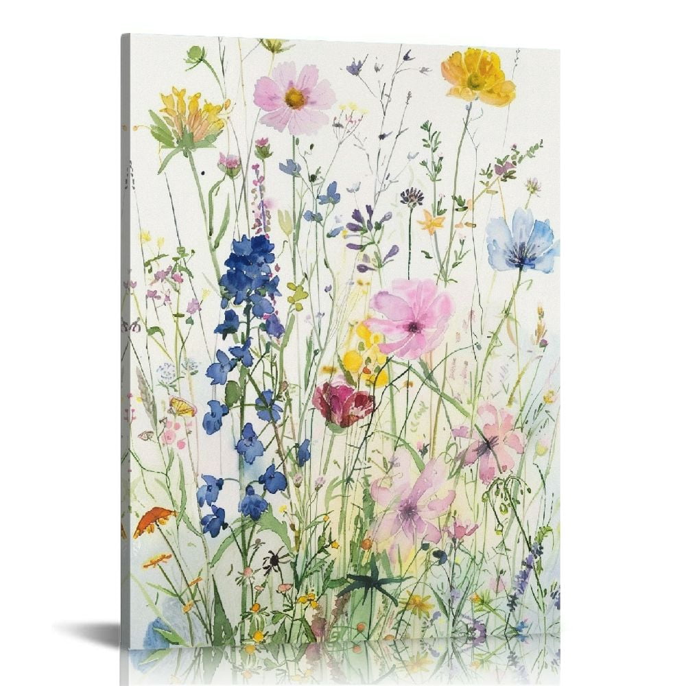 JRXY Colorful Flower Framed Canvas Wall Art Set, Watercolor Daisy ...