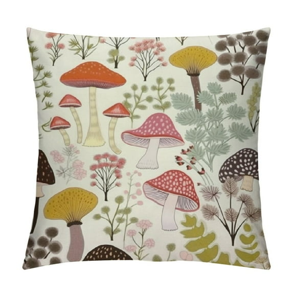 JRXY Colorful Mushrooms Fall Flower Leaves Cotton Pillowcase Standard Size Double Printed Soft Pillow Case Cover 20 X Inches 12x12in