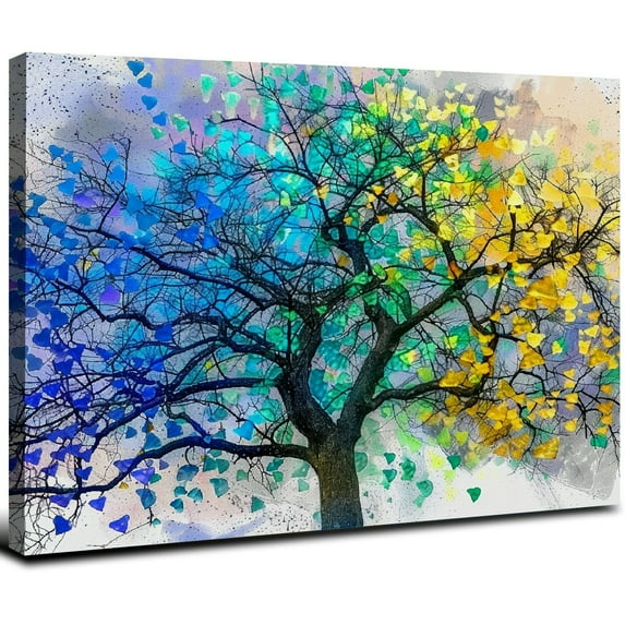JRXY Colorful Tree Wall Art Natural Landscape Pictures Wall Decor Tree Canvas Print Home Decoration Artwork For Living Room Office Bedroom Bathroom Framed 20x16inch