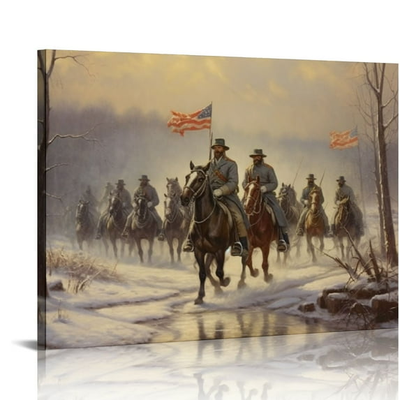 JRXY Confederate Army Cavalry Civil War Poster Canvas Painting Wall Art Picture Gift Bedroom Home Aesthetic Decoration Framed 20x16in