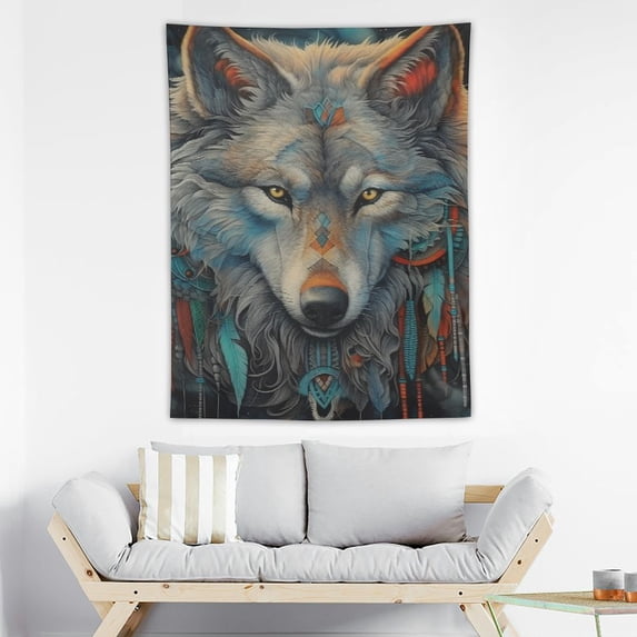 JRXY Cool Wolf Tapestry, Bohemian Style Tapestry Wall Hanging, Animal Aesthetic Tapestries Wall Art Home Decor for Bedroom Living Room 30x40 Inch 30x40in