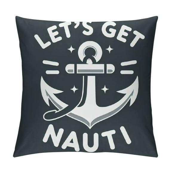 JRXY Costal Beach Throw Pillow Cover Let’s Get Nauti Anchor House Decor Cushion Covers Nautical Summer Decorative Lumbar Pillowcases White