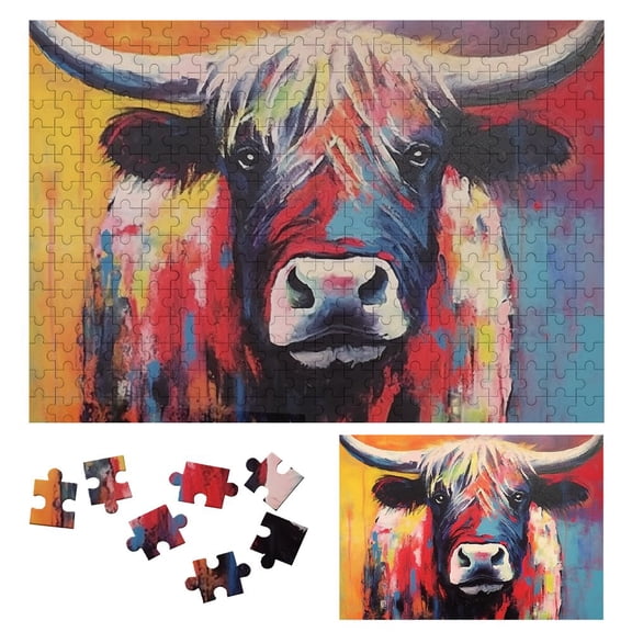 JRXY Cow Horns Red Circle Wooden Jigsaw Puzzle Challenging Difficult Wood Puzzles for Adults Gift for Family Friends 300 PCS