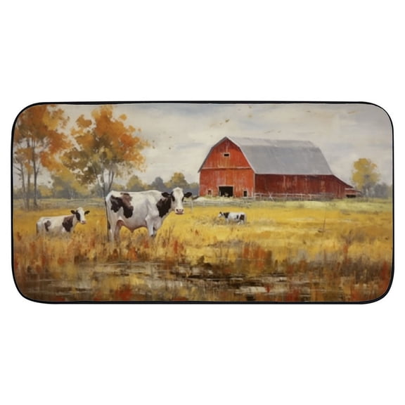 JRXY Cows Field Barn Square Floor Mat for Home Entrance Outside Entry, Burlap Felt with Anti-Slip Rubber Backing, UV Resistant and Stain Resistant 19.68*39.37 in