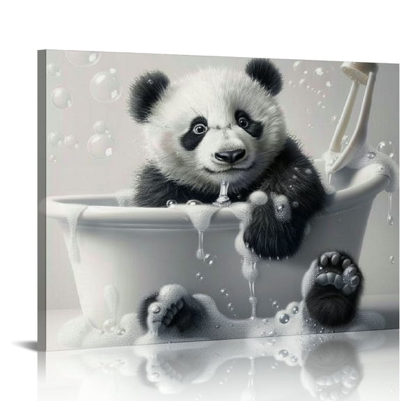 JRXY Cute Baby Panda Bear in The Bathtub Humor Funny Animal Poster Canvas Wall Art Room Aesthetic Posters 20x16in