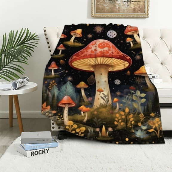 JRXY Cute Mushroom Throw Blanket Aesthetic,Witchy Gifts for Women,Gothic Gifts,Soft Cozy Warm Moth Witchy Plush Blanket Throw for Women Men Teens Girls Boys Mom White
