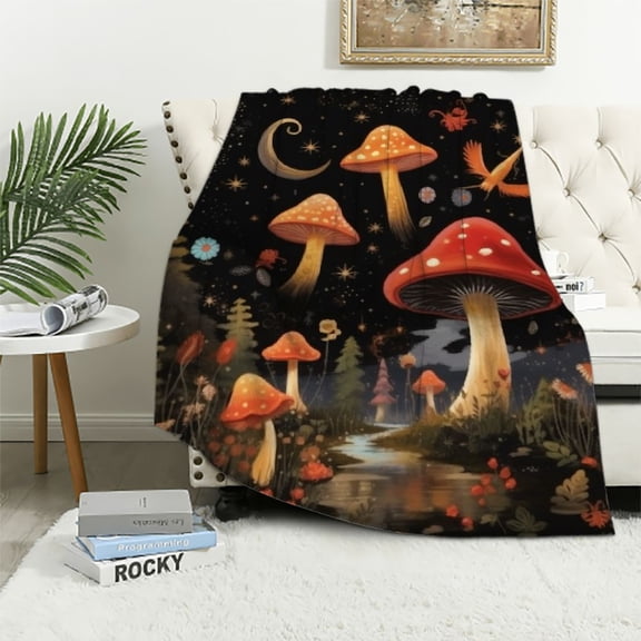 JRXY Cute Mushroom Throw Blanket Aesthetic,Witchy Gifts for Women,Gothic Gifts,Soft Cozy Warm Moth Witchy Plush Blanket Throw for Women Men Teens Girls Boys Mom,Black White