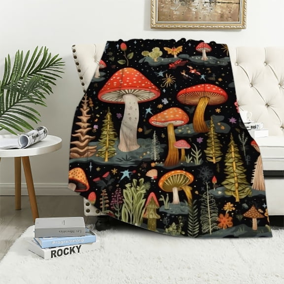JRXY Cute Mushroom Throw Blanket Aesthetic,Witchy Gifts for Women,Gothic Gifts,Soft Cozy Warm Moth Witchy Plush Blanket Throw for Women Men Teens Girls Boys Mom, White