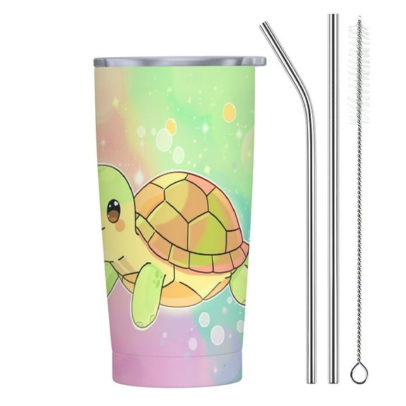 JRXY Cute Turtle Smiling Under The Sea 20oz Car Tumbler with Straw 20oz