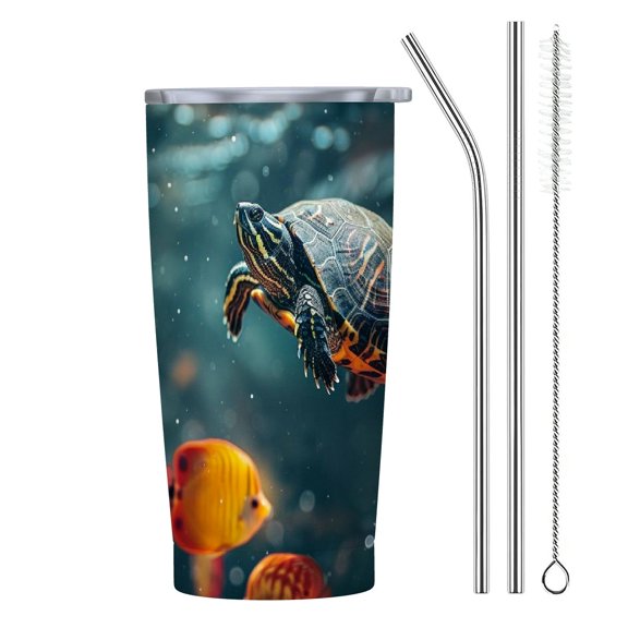 JRXY Cute Turtle Smiling Under The Sea 20oz Car Tumbler with Straw 20oz