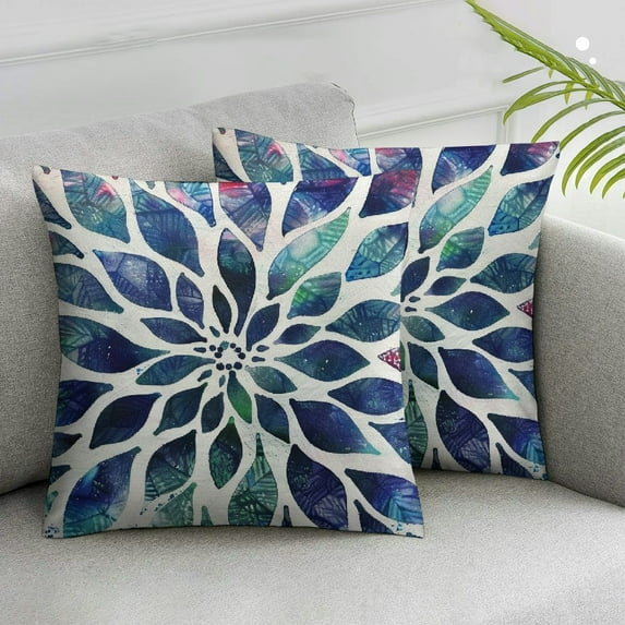 JRXY Dahlia Pillow Covers,Spring Teal Dahlia Floral Abstract Outdoor Decorative Throw Pillows Spring Modern Geometry Flower Pillowcase Cushion Case Decor for Couch Bed Home Decor,Set of 2 White