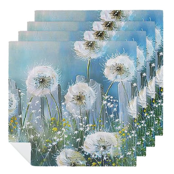 JRXY Dandelions Grass Field White Fence Cloth Napkin Reusable Home Decor Polyester Material Pack of 4 2 PCS