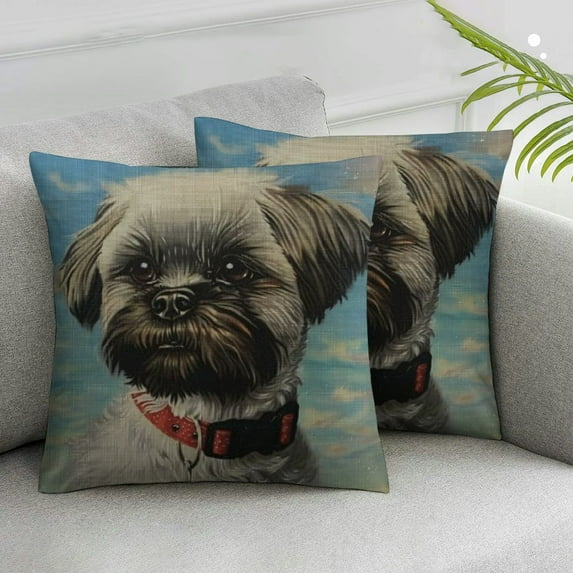 JRXY Decoraive Throw Pillow Covers Watercolor Baby Shih Tzu Chrysanthemum Celebration Dog Realistic Imperial Color Design Contemplation Cushion Case for Sofa Couch,Set of 2 White