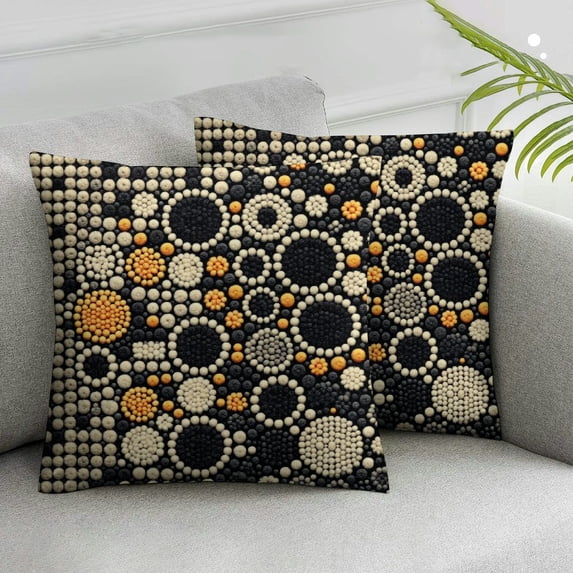 JRXY Decorative Geo Pillowcase, Boho Colored Throw Pillow Cover for Couch Sofa Bed Stylish Decor, Simple Textured Cushion Sham, Square,2 pcs (Yellow Orange) White
