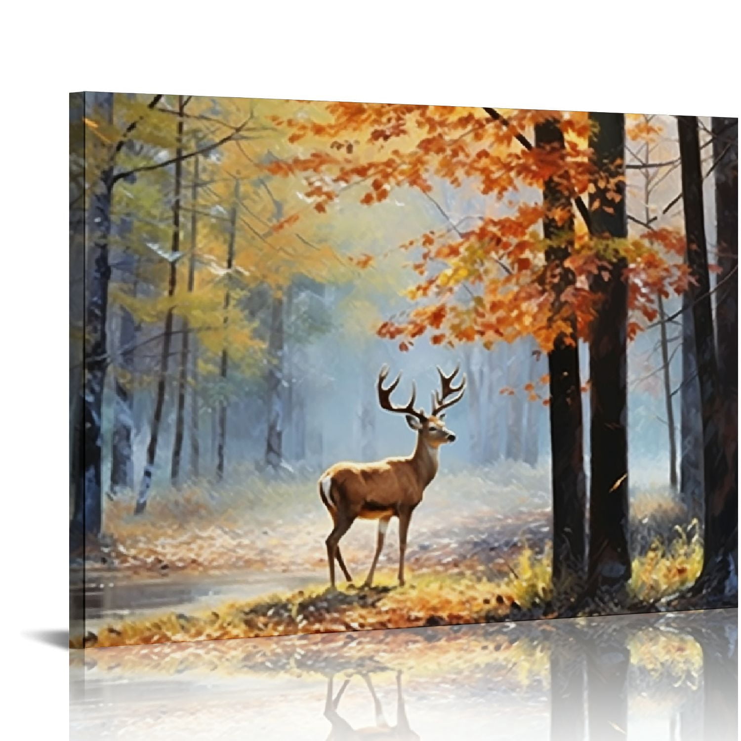 JRXY Deer Autumn Forest Wall Art for Living Room, Beautiful Sika Wild ...