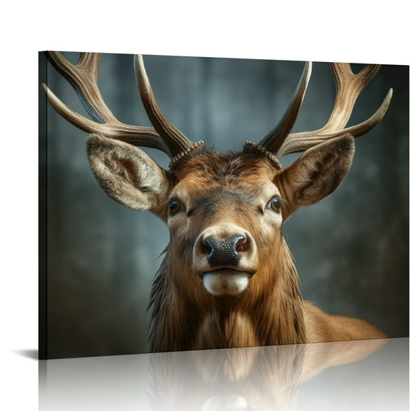 JRXY Deer Canvas Wall Art Bathroom Decor Minimalist Deer Pictures Hunting Wall Decor Wildlife Animal Portrait Poster Prints Rustic Decorations Elk Painting Farmhouse Christmas Artwork 20x16in