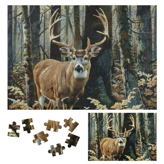 JRXY Deer Forest Trees Wooden Jigsaw Puzzle Impossible Wooden Puzzles Gift for Family Friends 300 PCS