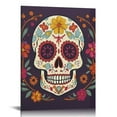 thumbnail image 1 of JRXY  Dia De Los Muertos Colorful Happy Sugar Skull in Purple Day of The Dead Canvas Print Mexican Wall Art Living Room Bedroom Wall Decor Home Decor Ready to Hang 12x16 in, 1 of 4