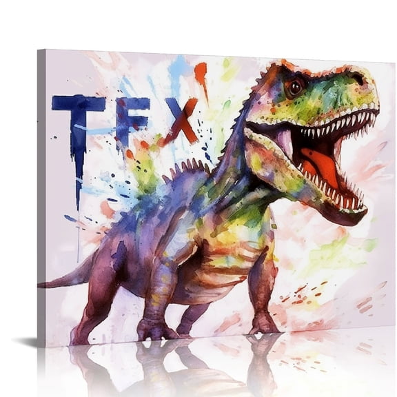 JRXY  Dinosaur Bedroom Decor Wall Art Abstract Watercolor Stegosaurus Triceratops Picture Print for Nursery and Kids Room Decor Stretched and Framed Ready to Hang  16x12in