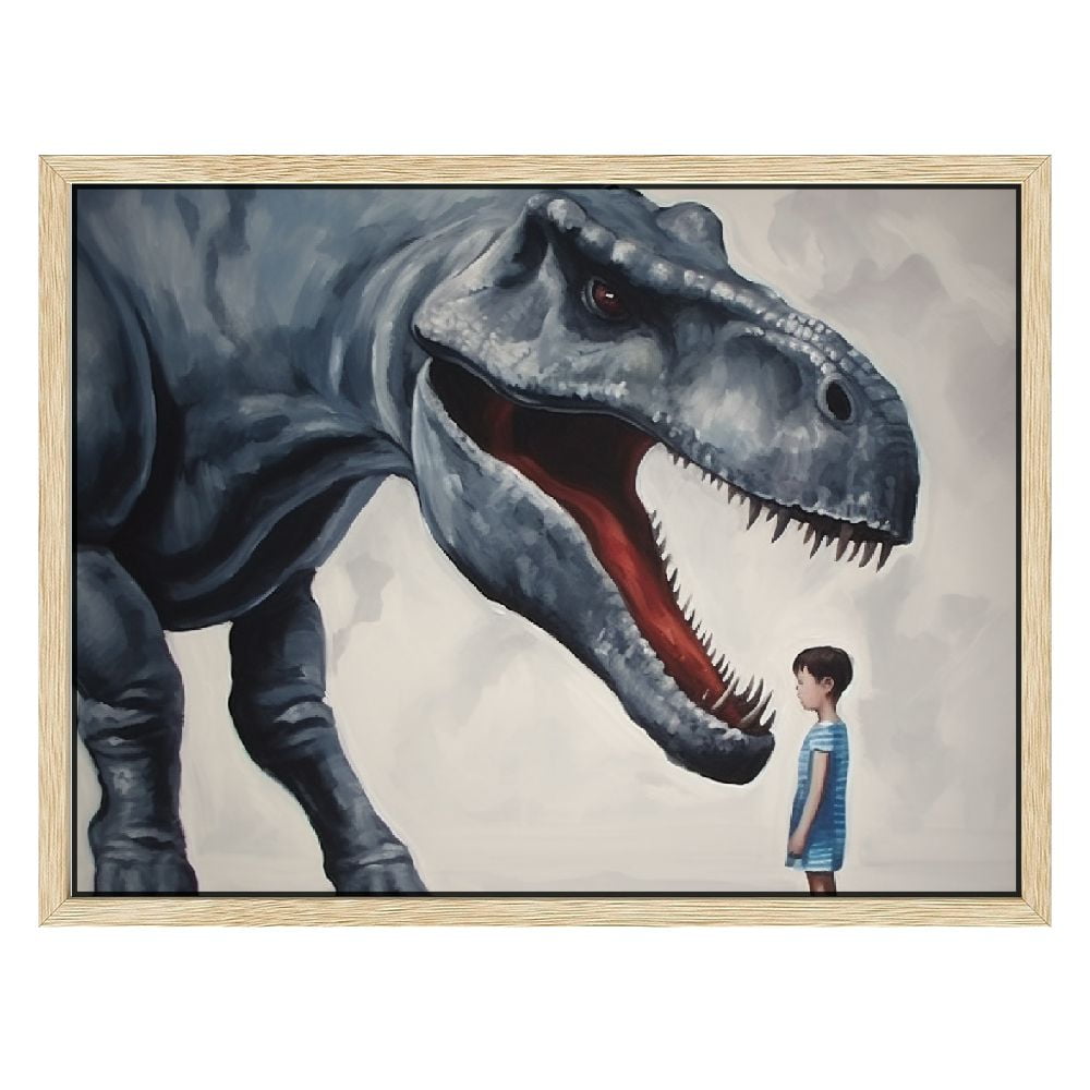 JRXY Dinosaur Canvas Wall Art - Cute Baby Boy Touching Dinosaur - Stretched and Framed Ready to Hang - Artworks Pictures for Home Bathroom Kids Room Bedroom Decor Picture 3