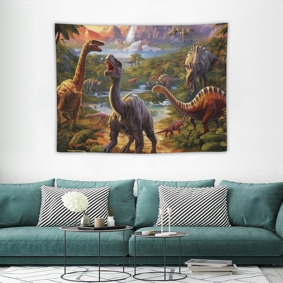 JRXY Dinosaur Decor Tapestry for Kids Boys Bedroom, Jurassic Dino Forest Anicient Animals Fairytale Tapestries Wall Hanging for Dorm Home, Funny T-Rex Poster Blanket Birthday Gifts 40x30in