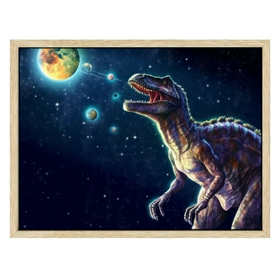 JRXY Dinosaur Decor Wall Art for Boy's Room Dinosaur Pictures Universe Space Decor Canvas Painting Framed Artwork for Living Room Bedroom Picture 2