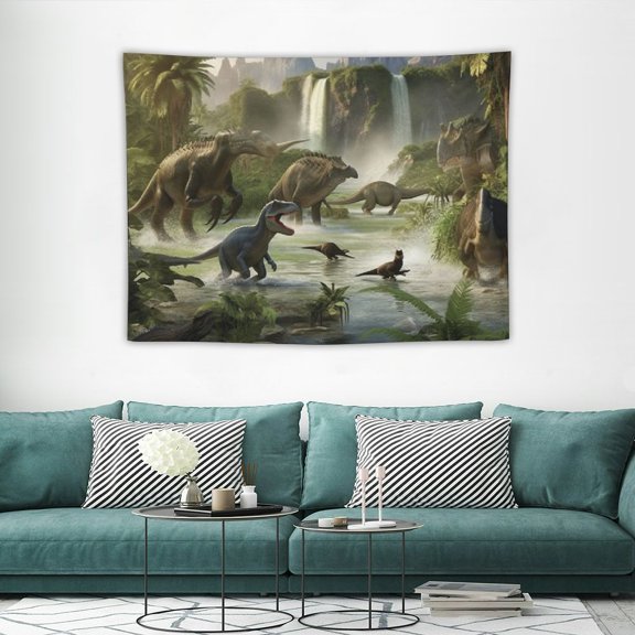 JRXY Dinosaur Tapestry Wild Ancient Predator Animal Backdrop Tapestry Wall Hanging Green Trees and Mountain Nature Wall Decor for Bedroom Living Room Dorm Party Supplies, 40x30in
