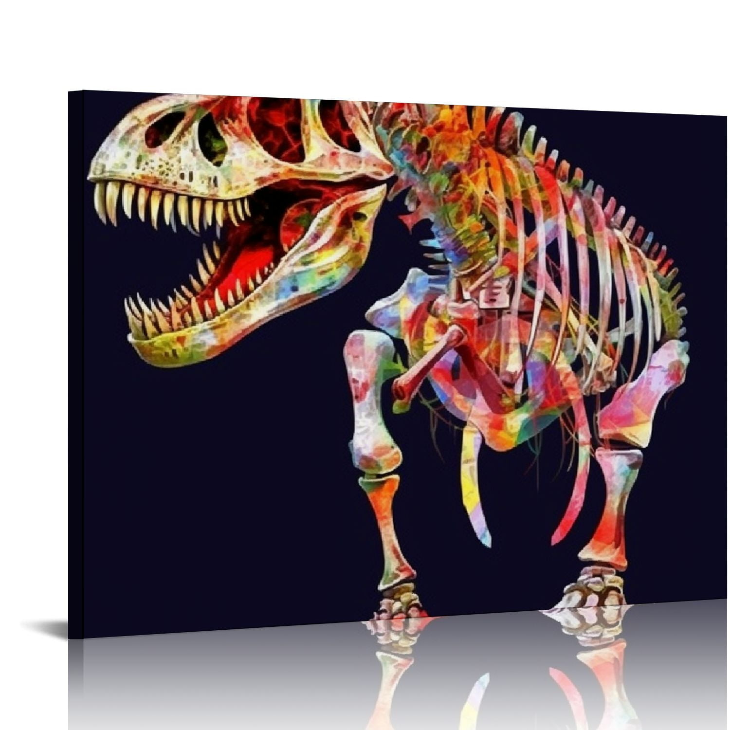 JRXY   Dinosaur Wall Art Black White Dinosaur Fossil Canvas Painting Wild Animal Picture T-Rex Poster Framed Art Prints for Kids Room Boys Bedroom Bathroom Home Nursery Decor 20x16in