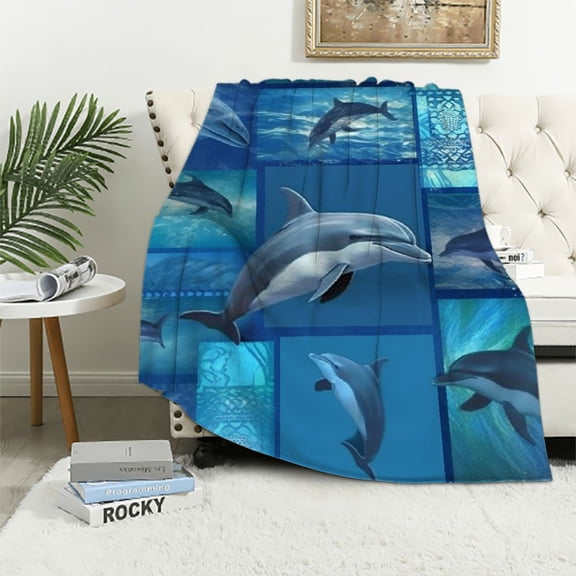 JRXY Dolphin Blanket for Women Girls Soft Cozy Dolphin Animal  Throw Blanket Plush Fluffy Warm Dolphin Stuff Decor Lightweight Flannel Gifts Blankets for Kids Adults   White