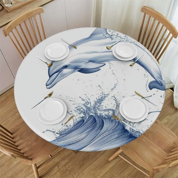 JRXY Dolphins Swimming in the Ocean Table Cloth White