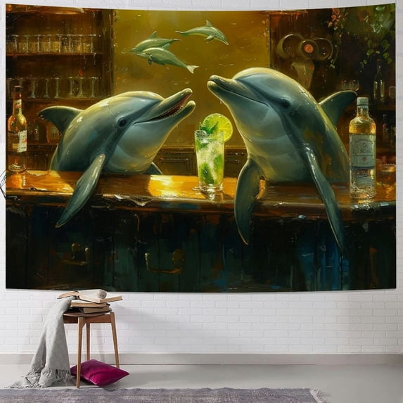 JRXY Dolphins Swimming in the Ocean Tapestry - Soft and Lightweight Wall Hanging Painting