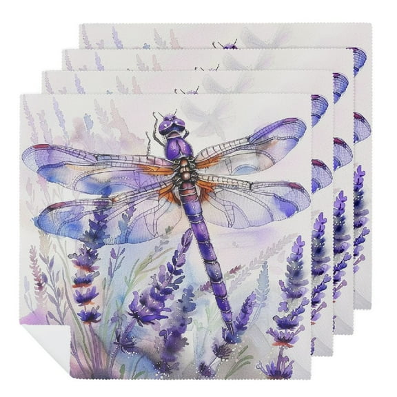 JRXY Dragonfly Purple Flower Lavender Cloth Napkins Polyester Reusable Fabric for Events Pack of 6 2 PCS