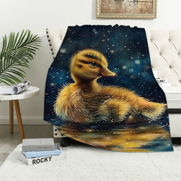JRXY Duck Blanket, Cute Yellow Duck Swim on Magic Starry Sky Space Flannel Throw Blanket, Soft Plush Duck Gifts , Funny Ducks Prirt Birthday Ideas White