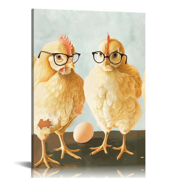 JRXY Easter Chicks Hatched Eggs Yellow Birds Round Glasses White Framed Wall Art 16x20 in