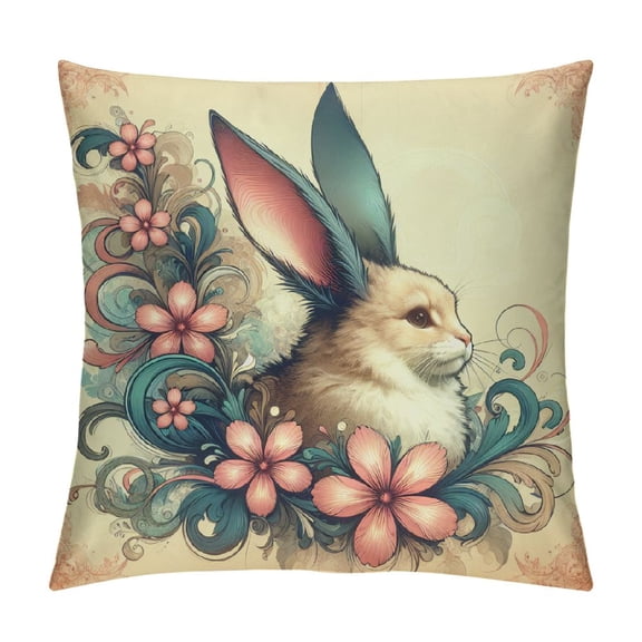 JRXY Easter Pillow Covers  Cat with Bunny Ears Throw Pillow Spring Decorations Cushion Cover for Bed Chair Sofa Couch 22x22in