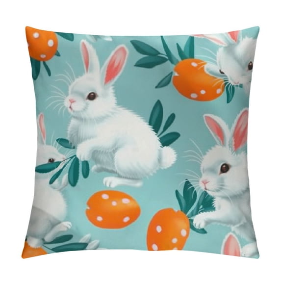JRXY Easter Throw Pillow Covers Cartoon Easter Bunny Eggs Decorative Pillowcase Pillow Cushion Case for Living Room Sofa Couch White Blue Pink White