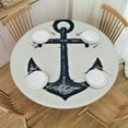 thumbnail image 1 of JRXY  Elastic Tablecloth, Anchor Decor Decorative Fabric Table Cover for, Boat Anchor Polka and Stripe Retro Pattern, Fit Round Tables 32inch Diameter, for Dining Room/Party/Banquet Decoration White, 1 of 7
