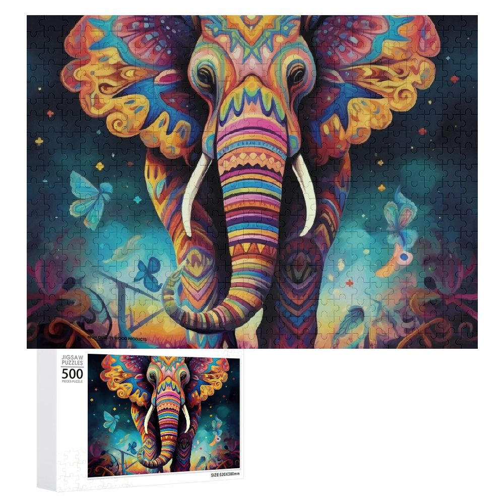 JRXY Elephant Butterfly Colorful Pattern Wood Puzzle for Adults 500 PCS ...