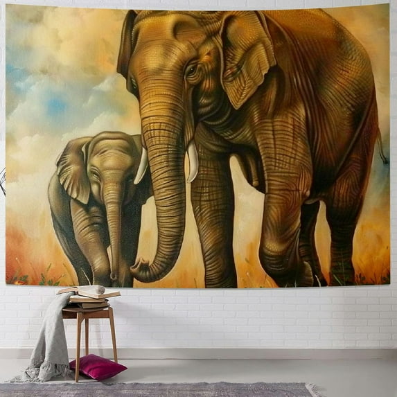 JRXY Elephant Family Tapestry Wall Hanging for Bedroom, Home Decoration Tapestry For Living Room Painting