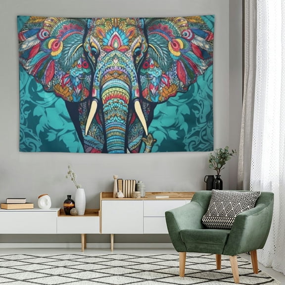 JRXY Elephant Tapestry Wall Hanging, Blue Bohemian Boho Psychedelic Hippie Wall Art Home Decor for Bedroom, Dorm, College, Living Room 60x40in