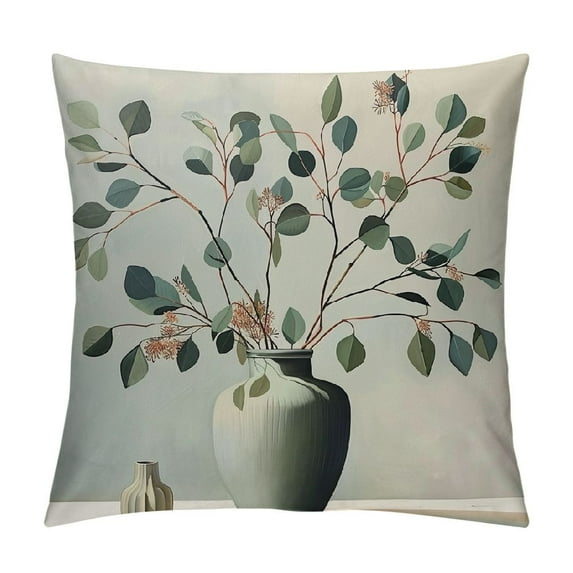 JRXY Eucalyptus Throw Pillow Cover Simple twig vase Plant Aesthetic Design Green Patterned Cozy Kid Decorative Fluffy Oversized Bed Indoor Sofa Living Room Pillow Cases White